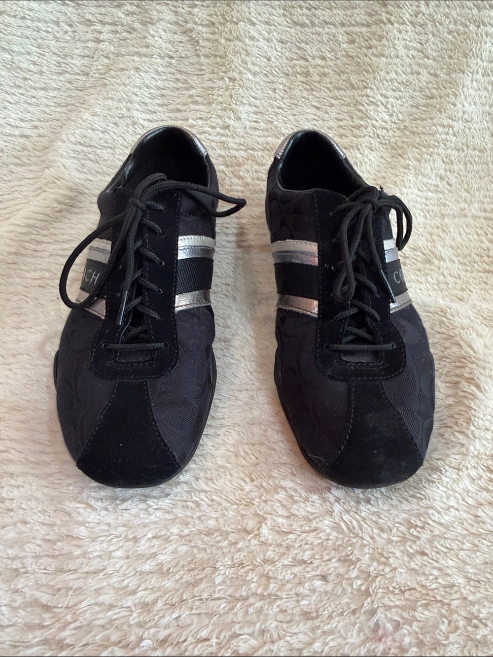 Coach Men’s Black Lace-Up Sneakers with Silver Stripes